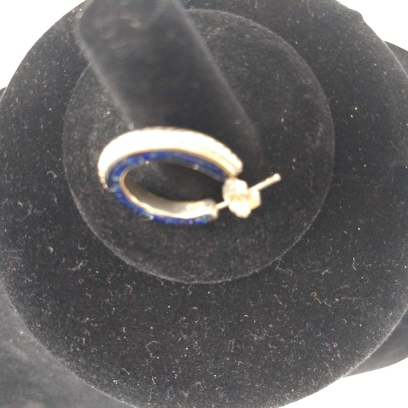 STERLING SILVER/LAPIS INLAY POST HOOP EARRINGS - Picture 3 of 8